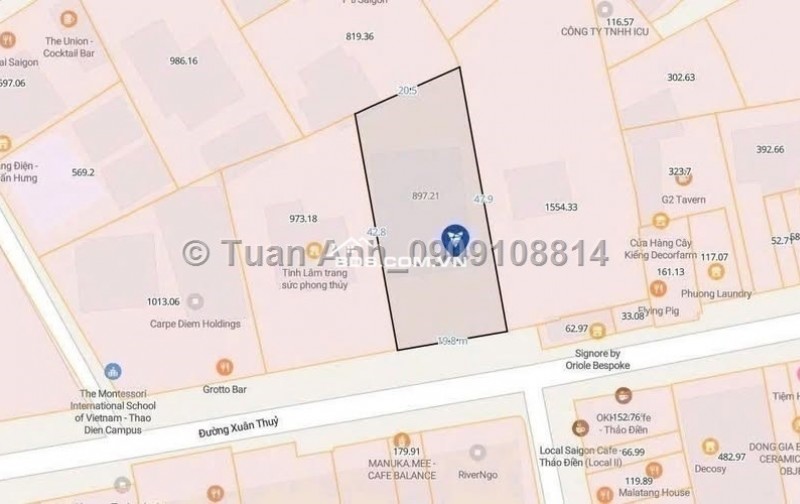 Bán Siêu Phẩm VILLA mặt tiền Xuân Thủy, Thảo Điền, Q.2. DT: 897m2, Sổ Đỏ. Giá: 405 tỷ. LH: 0909108814